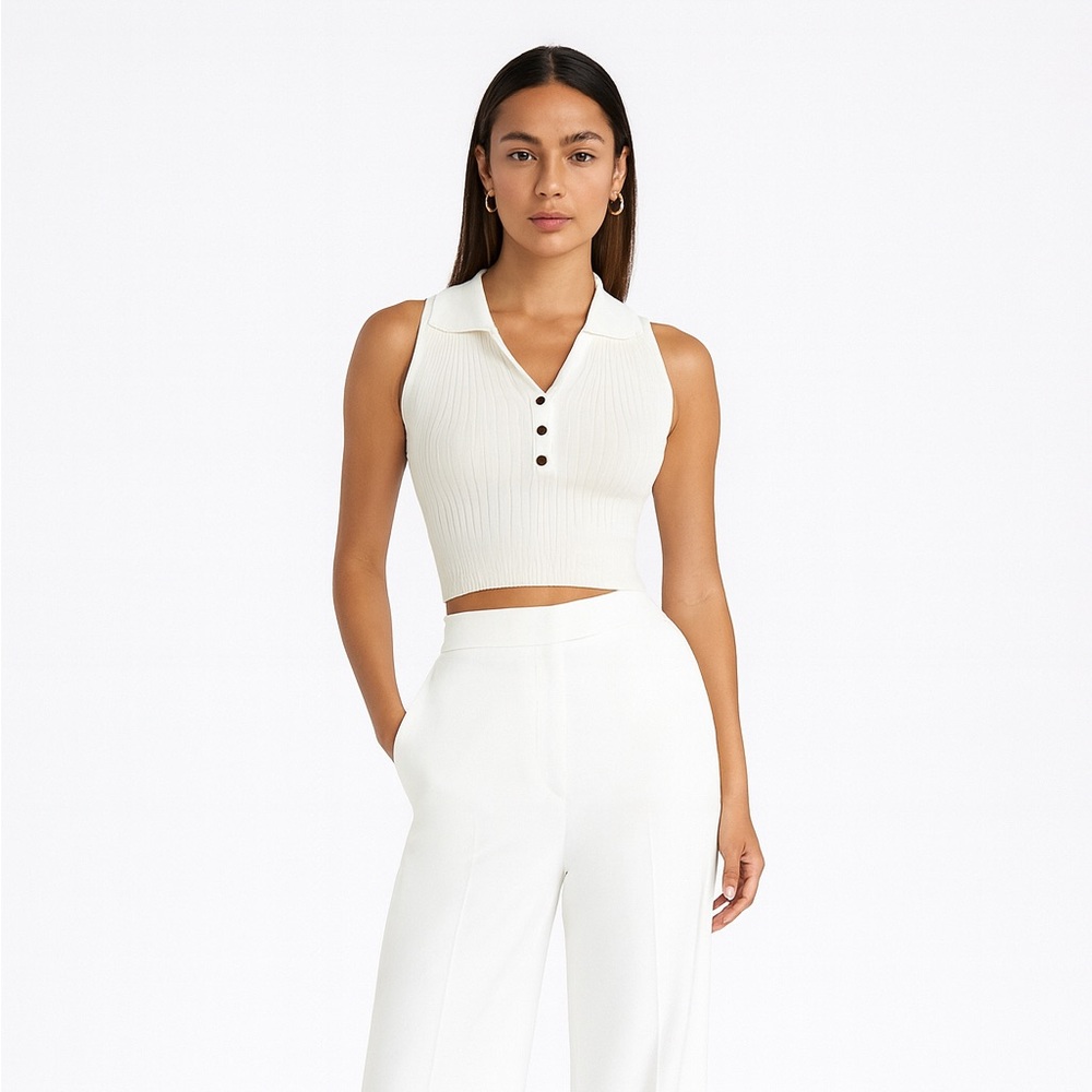 Stylish White Polo Crop Top NWOT